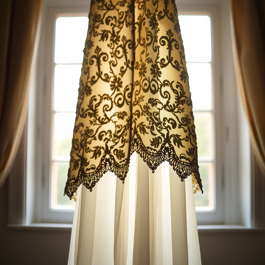 Lace dress backlit in a window