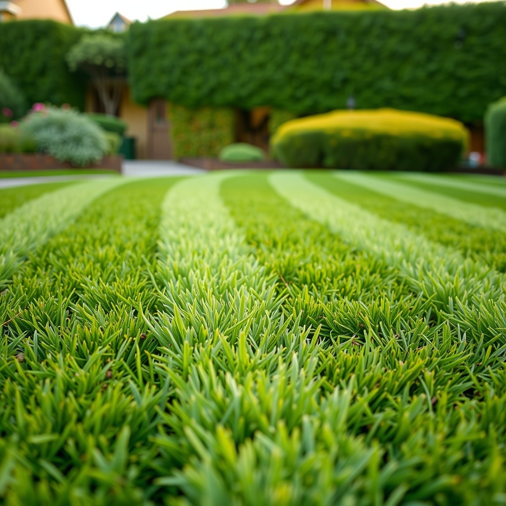 Fresh mower stripes across a healthy lawn