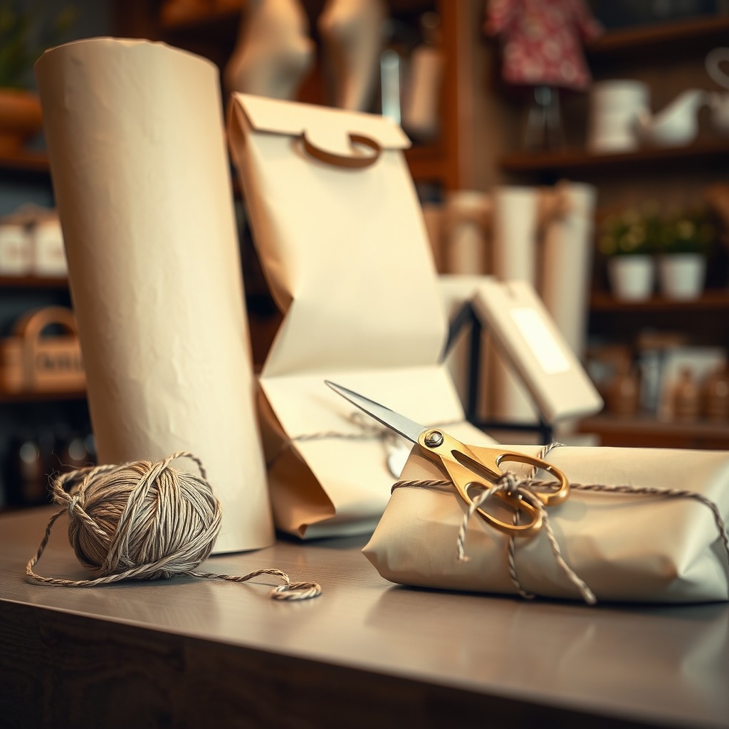 The wrapping counter: kraft paper, twine, and good scissors