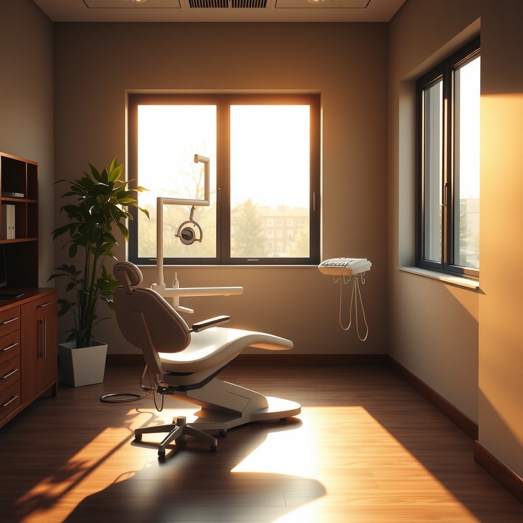 A calm, sunlit treatment room with morning light across a wood floor