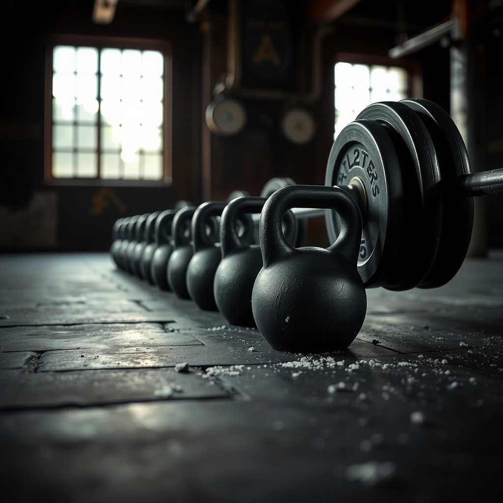 Kettlebells on the gym floor