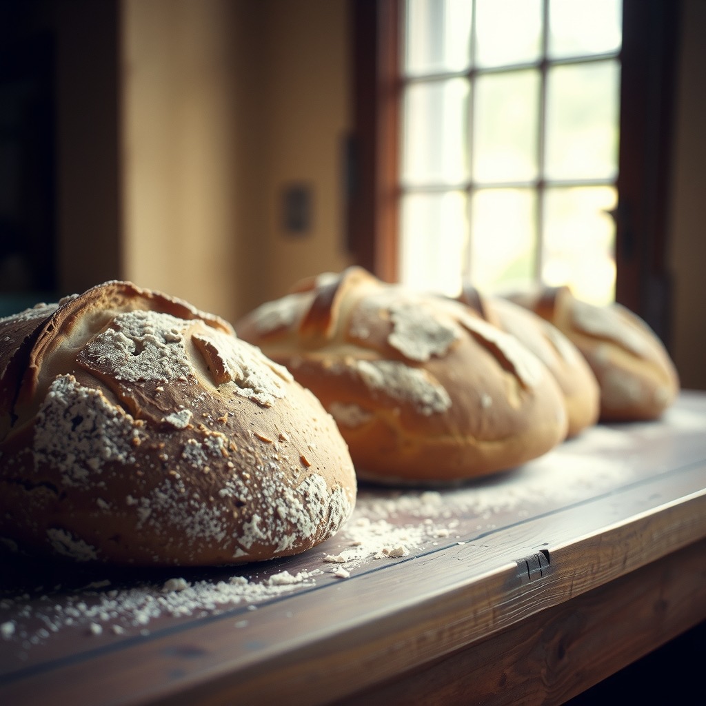 Fresh loaves on the counter